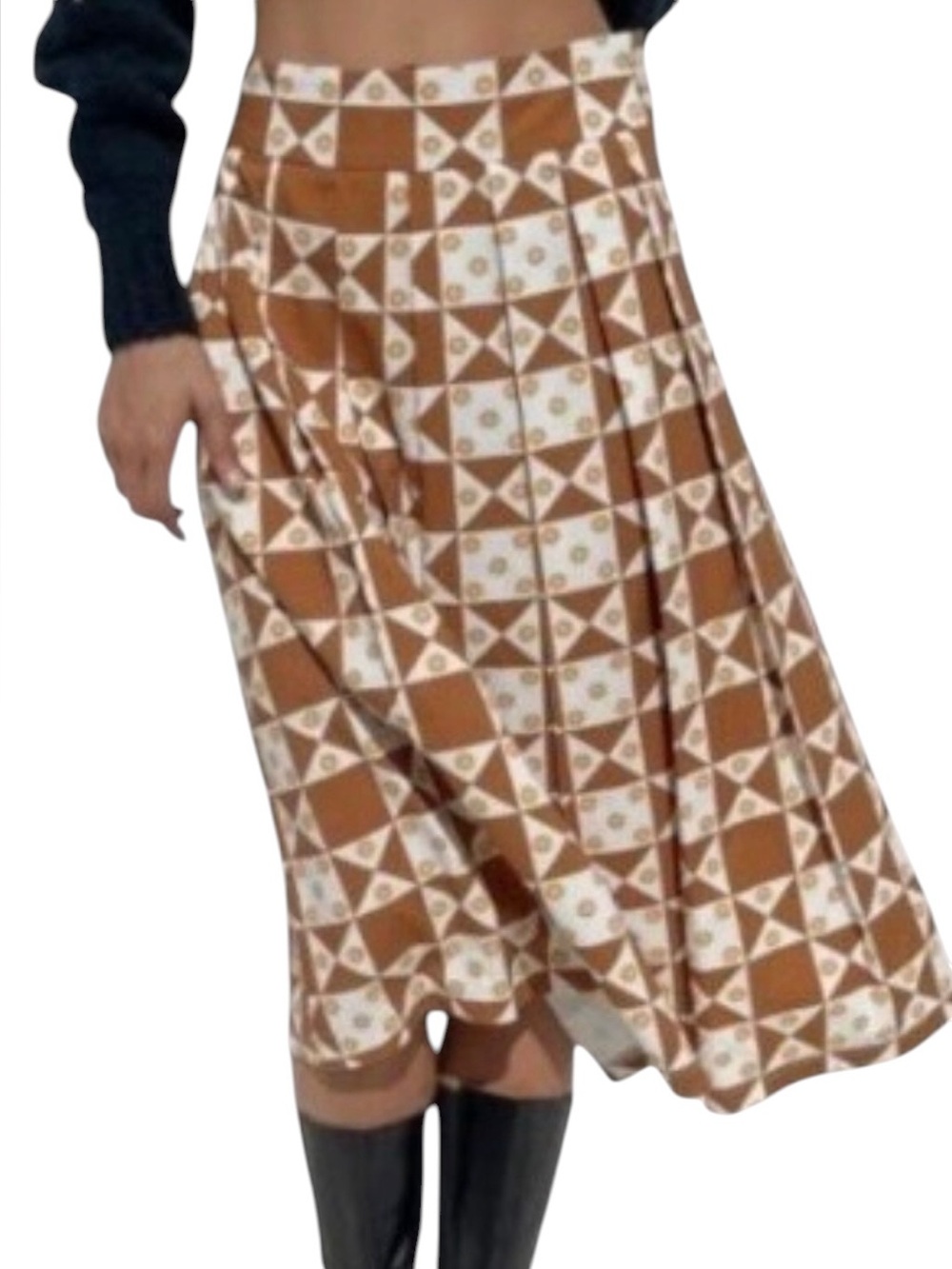 NWT Lisa Says Gah Greta Bamboo Cotton Floral Quilt Pleated Side Zip Midi Skirt